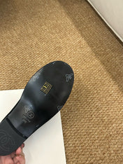 CHANEL 26S MARY JANE FLATS IN BLACK SUEDE CC LOGO