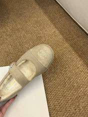 CHANEL 26S MARY JANE FLATS IN BEIGE SUEDE SHEARLING LINING CC LOGO
