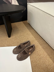 CHANEL 26S MARY JANE FLATS IN BROWN SUEDE SHEARLING LINING