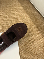 CHANEL 26S MARY JANE FLATS IN DARK BROWN SUEDE WITH CC LOGO