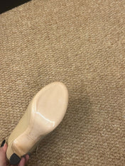 CHANEL 26S MARY JANE HEELS IN BEIGE CALFSKIN WITH BLACK CAP TOE