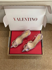 VALENTINO 26S HIGH HEEL SLINGBACKS IN METALLIC PINK CALFSKIN WITH CRYSTAL