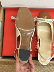 VALENTINO 26S HIGH HEEL SLINGBACKS IN BROWN AND CREAM WHITE CALFSKIN
