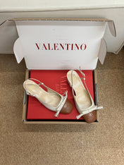 VALENTINO 26S HIGH HEEL SLINGBACKS IN BROWN AND CREAM WHITE CALFSKIN