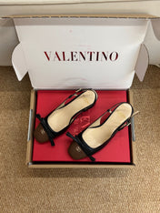 VALENTINO 26S HIGH HEEL SLINGBACKS IN BROWN AND BLACK CALFSKIN