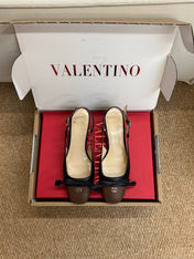 VALENTINO 26S HIGH HEEL SLINGBACKS IN BROWN AND BLACK CALFSKIN