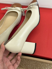 VALENTINO 26S HEELED BALLET FLATS IN BROWN AND CREAM WHITE CALFSKIN