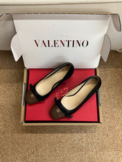 VALENTINO 26S HEELED BALLET FLATS IN BROWN AND BLACK CALFSKIN
