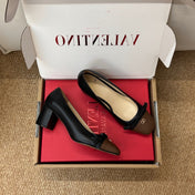 VALENTINO 26S HEELED BALLET FLATS IN BROWN AND BLACK CALFSKIN