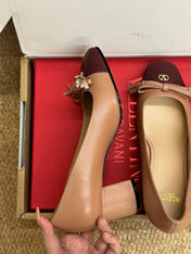 VALENTINO 26S HEELED BALLET FLATS IN BROWN CALFSKIN