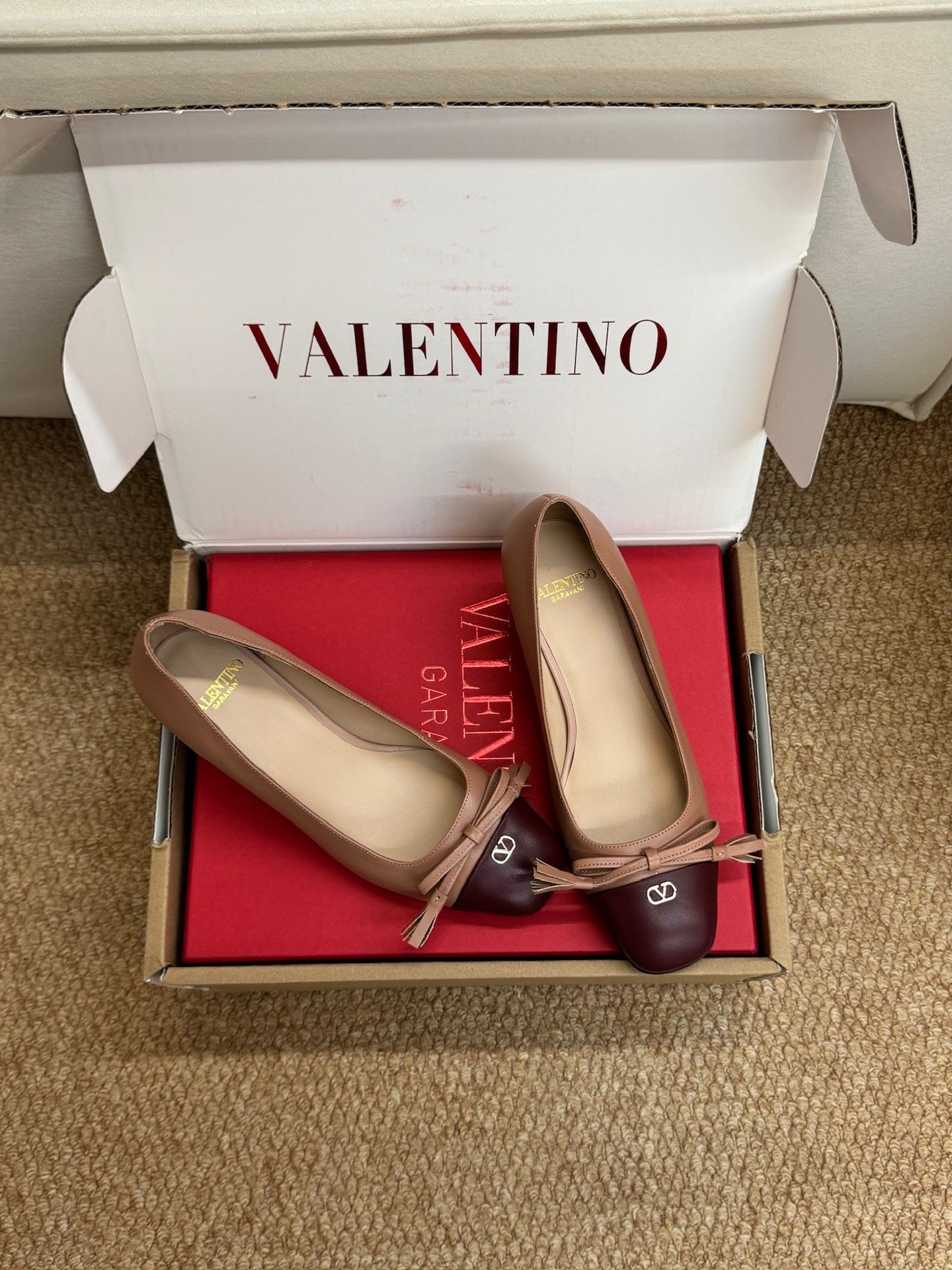 VALENTINO 26S HEELED BALLET FLATS IN BROWN CALFSKIN