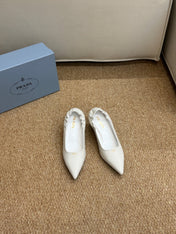 PRADA 26S POINTED TOE PUMPS 50MM IN WHITE CALFSKIN