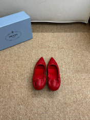 PRADA 26S POINTED TOE PUMPS 50MM IN RED CALFSKIN
