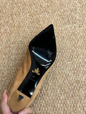 PRADA 26S POINTED TOE PUMPS 50MM IN BROWN SUEDE