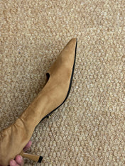 PRADA 26S POINTED TOE PUMPS 50MM IN BROWN SUEDE