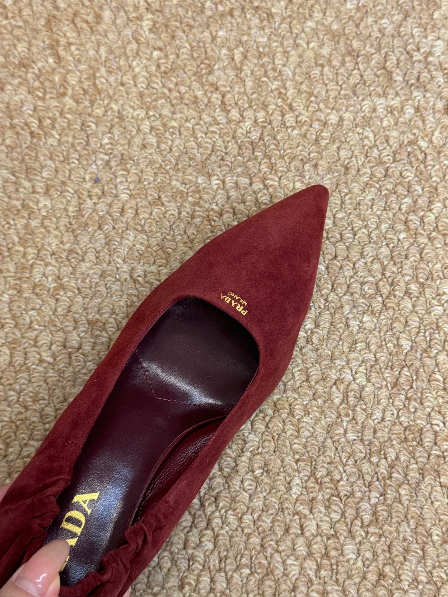 PRADA 26S POINTED TOE PUMPS 50MM IN DARK RED SUEDE
