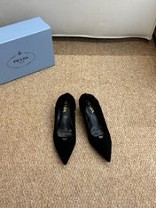 PRADA 26S POINTED TOE PUMPS 50MM IN BLACK SUEDE