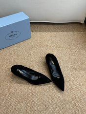 PRADA 26S POINTED TOE PUMPS 50MM IN BLACK SUEDE