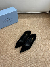 PRADA 26S POINTED TOE PUMPS 50MM IN BLACK SUEDE