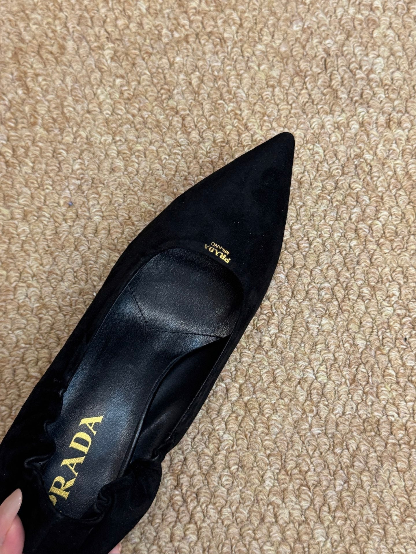 PRADA 26S POINTED TOE PUMPS 50MM IN BLACK SUEDE