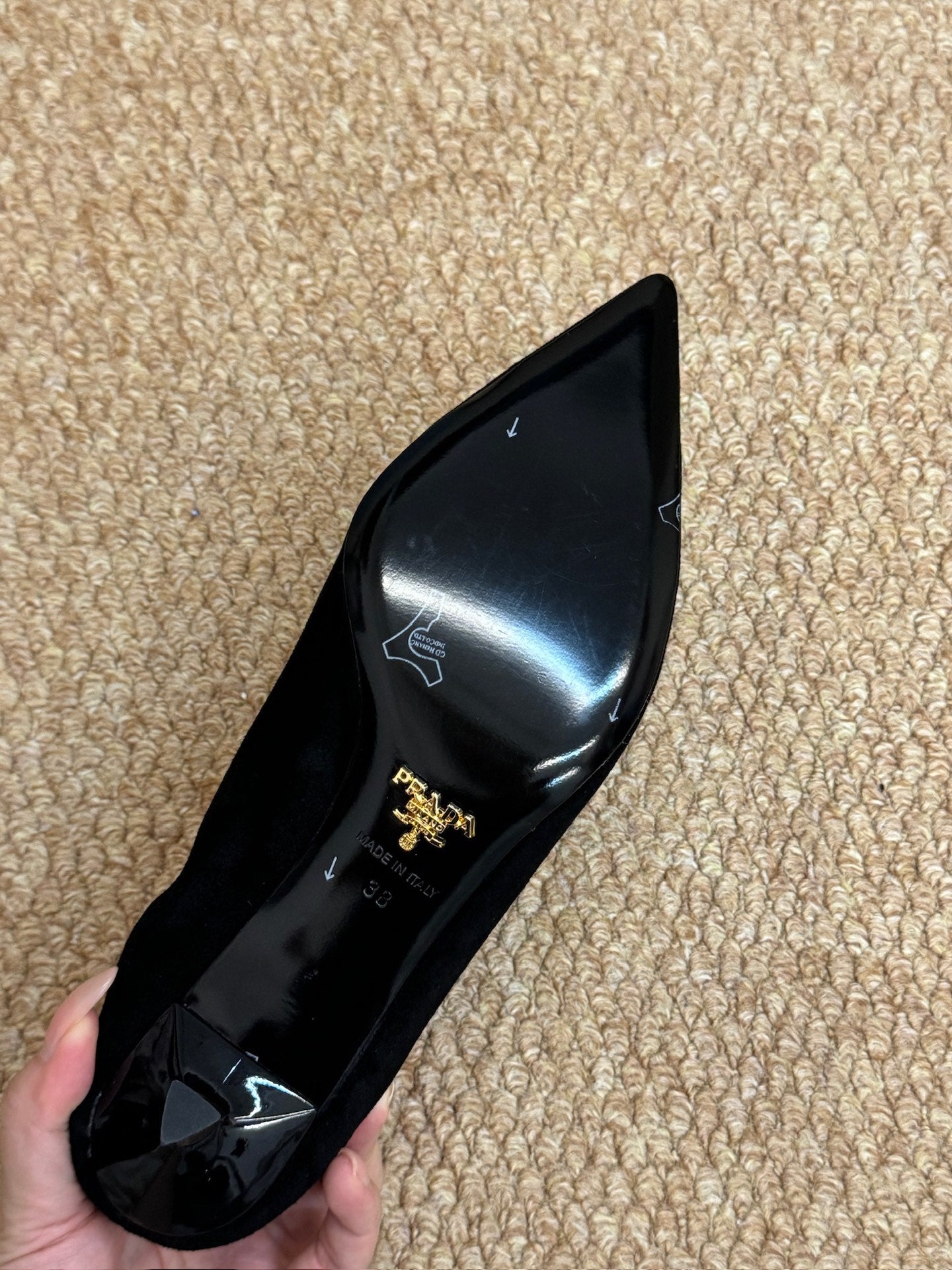 PRADA 26S POINTED TOE PUMPS 50MM IN BLACK SUEDE
