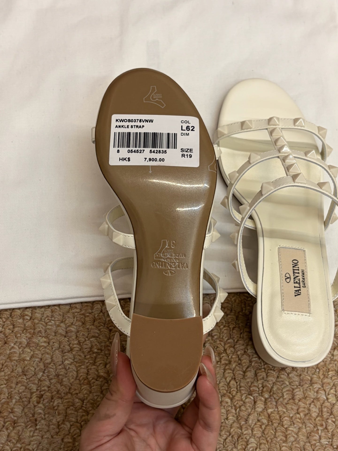 VALENTINO 26S ROCKSTUD HIGH HEEL SANDALS IN OFF-WHITE CALFSKIN
