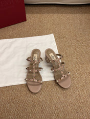 VALENTINO 26S ROCKSTUD HIGH HEEL SANDALS IN BLUSH NUDE CALFSKIN