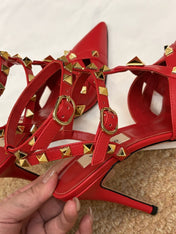 VALENTINO 26S OCKSTUD HEELS IN RED CALFSKIN