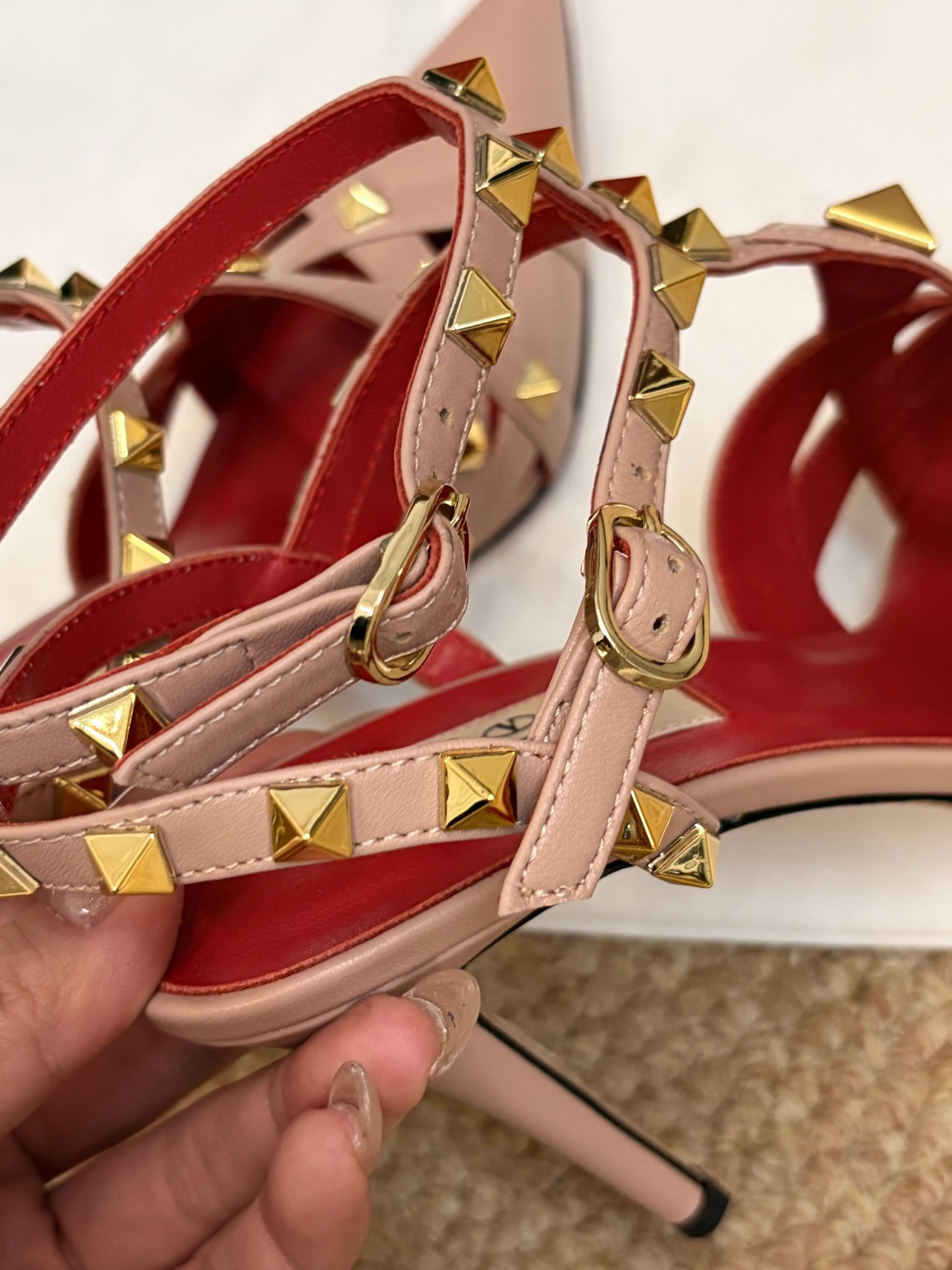 VALENTINO 26S OCKSTUD HEELS IN BLUSH NUDE CALFSKIN