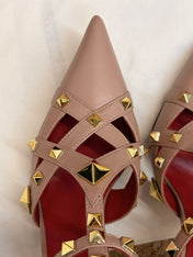 VALENTINO 26S OCKSTUD HEELS IN BLUSH NUDE CALFSKIN