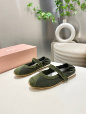MIUMIU 26S RUCHES NAPPA BALLERINAS IN ARMY GREEN SUEDE AND FABRIC