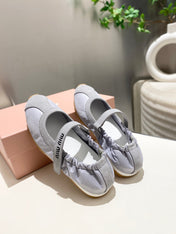 MIUMIU 26S BALLERINAS IN LILAC GREY FABRIC AND SUEDE
