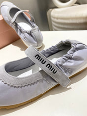 MIUMIU 26S BALLERINAS IN LILAC GREY FABRIC AND SUEDE