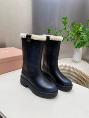 MIUMIU 26S MID CALF BOOT IN BLACK CALFSKIN