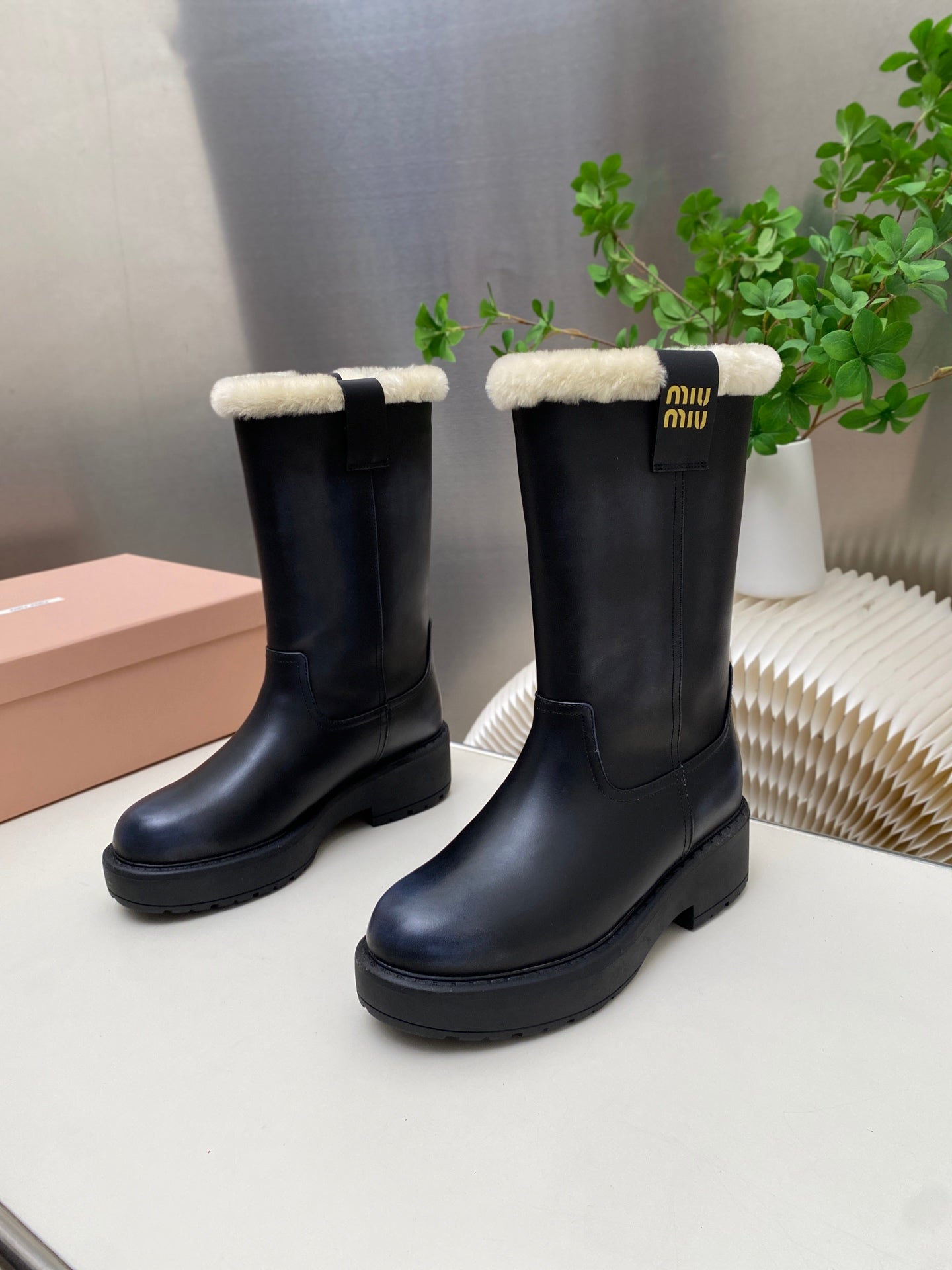 MIUMIU 26S MID CALF BOOT IN BLACK CALFSKIN