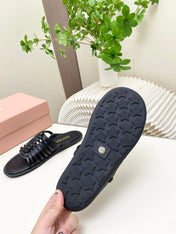 MIUMIU 26S SLIDES SANDAL IN BLACK CALFSKIN