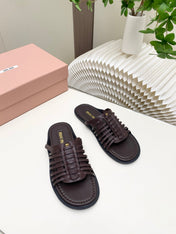 MIUMIU 26S SLIDES SANDAL IN DARK BROWN CALFSKIN