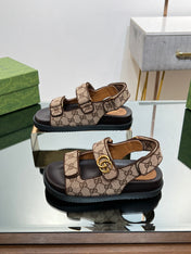 GG  SANDAL WITH DOUBLE G PECAN CARO LAMBSKIN