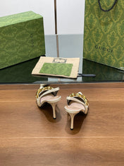 GG HIGH SLINGBACK 10.5 CM IN WHITE GLOSSY CALFSKIN WITH GOLD HARDWARE