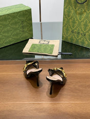 GG HIGH SLINGBACK 10.5 CM IN BLACK GLOSSY CALFSKIN WITH GOLD HARDWARE