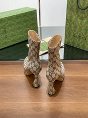 GG HIGH SANDAL 11.5 CM IN CAMEL BROWN MONOGRAM JACQUARD FABRIC
