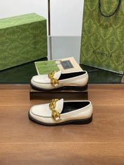 GG LOAFER SHOES IN WHITE CALFSKIN WITH GOLD HARDWARE