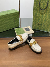GG LOAFER SHOES IN WHITE CALFSKIN WITH GOLD HARDWARE