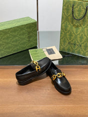 GG LOAFER SHOES IN BLACK CALFSKIN WITH GOLD HARDWARE