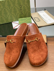 GG HORSEBIT MULE IN BURNT ORANGE EMBOSSED SUEDE AND SHEEPSKIN LINING
