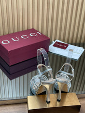 GUCCI 26S HIGH-HEELED SANDALS 125 MM IN SILVER CALFSKIN