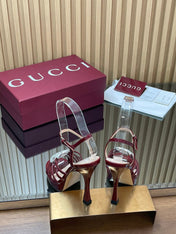 GUCCI 26S HIGH-HEELED SANDALS 125 MM IN DARK RED CALFSKIN