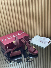 GUCCI 26S HIGH-HEEL SANDALS 125 MM IN DARK RED LAMBSKIN
