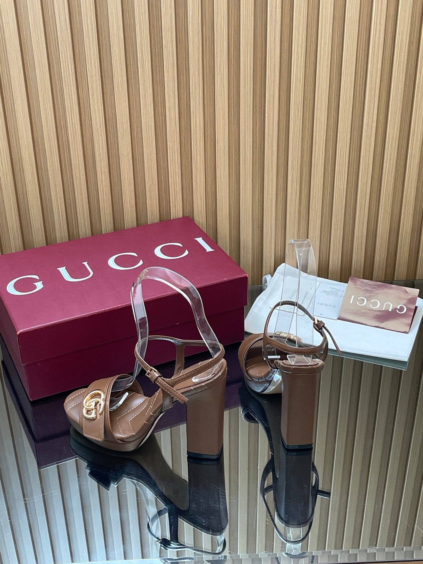 GUCCI 26S HIGH-HEEL SANDALS 125 MM IN DARK BROWN LAMBSKIN