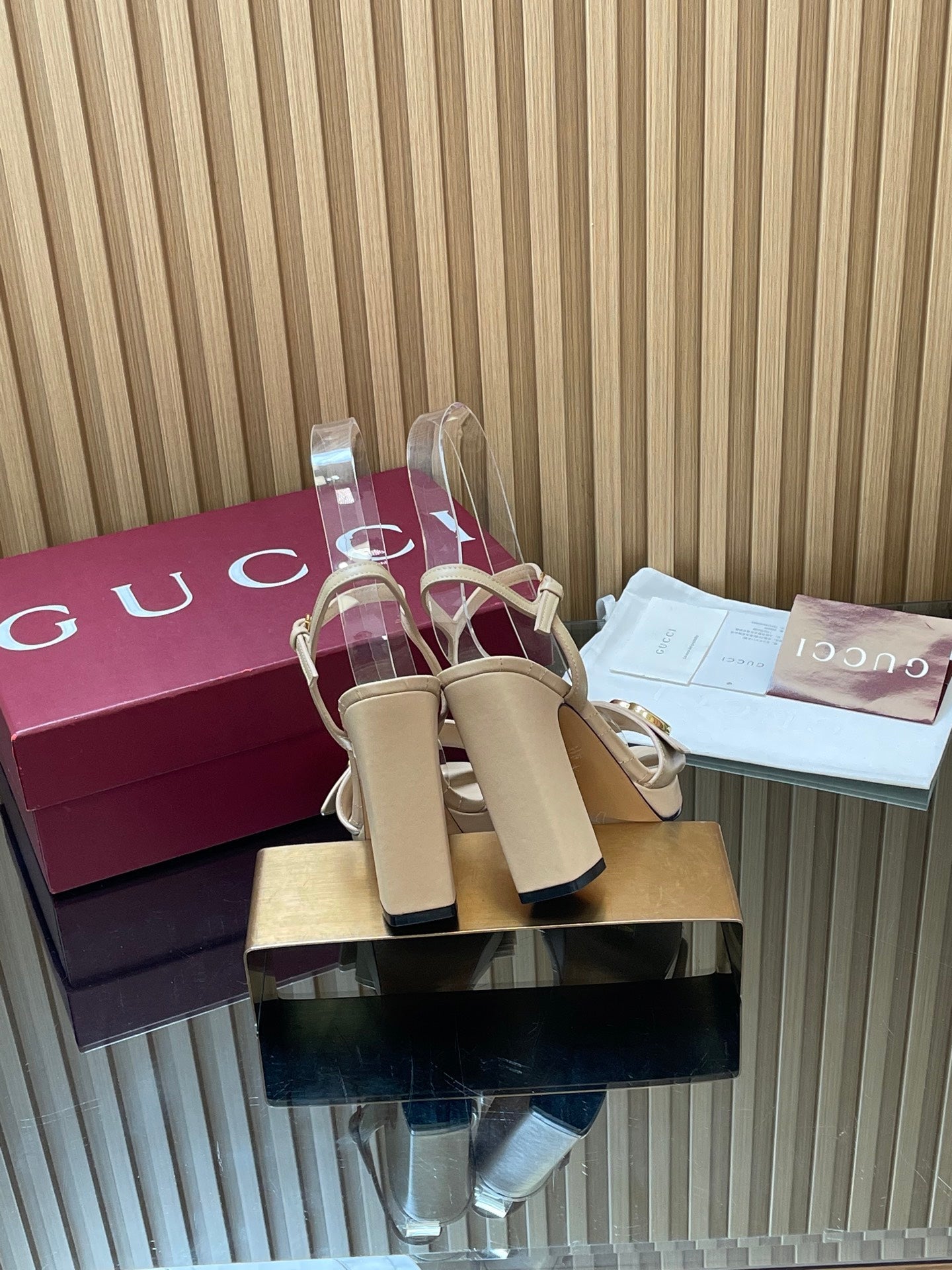 GUCCI 26S HIGH-HEEL SANDALS 125 MM IN BEIGE LAMBSKIN